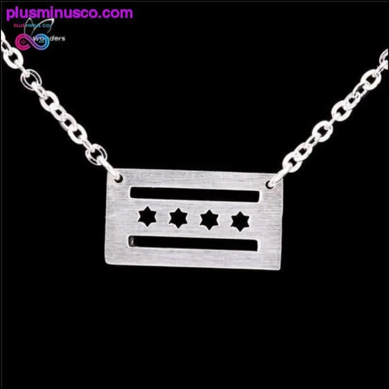 Handmade Brushed Metal Chicago Flag Necklace - Chicago State